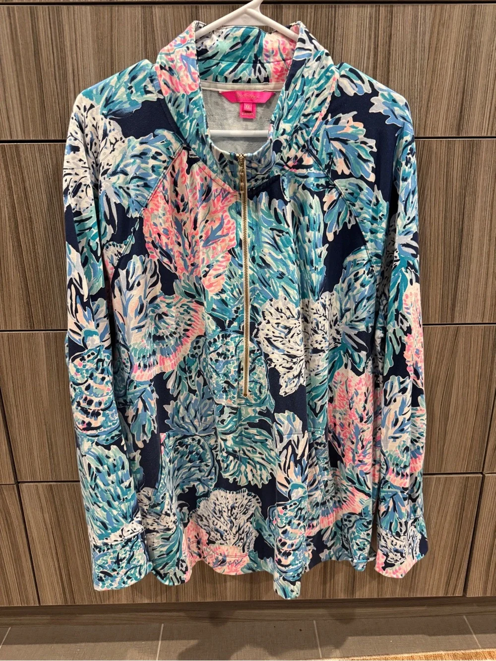 Lilly Pulitzer Tropical Print Half-Zip in Navy, Teal & Pink